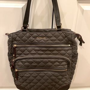 VGUC • MZ Wallace Quilted Tote • Grey with leather details and gold hardware